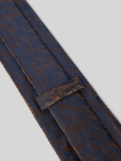 Produktfoto, Krawatte aus Seide im Allover-Look (7,5 cm) von MONTI in Blau und Braun, feine Struktur, Label-Detail sichtbar, reine Seide