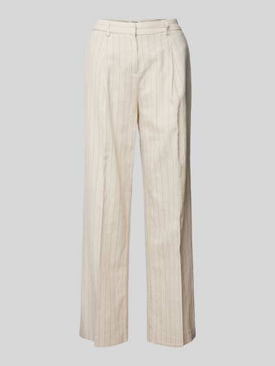 MSCH Copenhagen Spodnie lniane o kroju regular fit ze wzorem w cienkie prążki model ‘Jonalyn’ Piaskowy 2