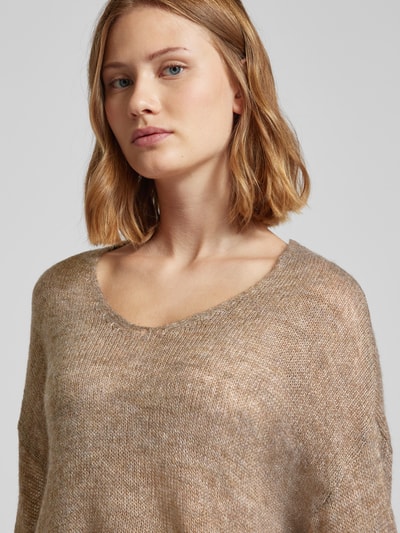 Fransa Gebreide pullover met V-hals, model 'sissel' Taupe - 3