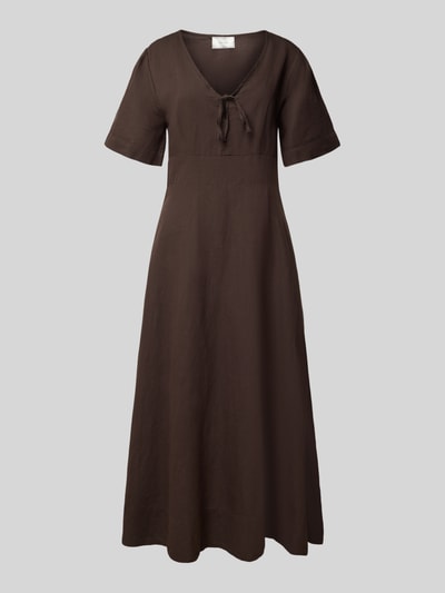 Neo Noir Sukienka lniana z rękawem o dł. 1/2 model ‘Ilsie’ Ciemnobrązowy 2