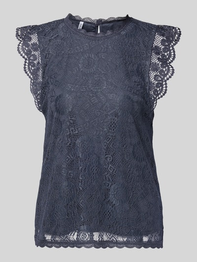Produktfoto, Shaped Fit Blusentop met kanten details Model 'OLLINE' van Pieces, effen look, bloemenmotief, druppelvormige hals, labelstitching