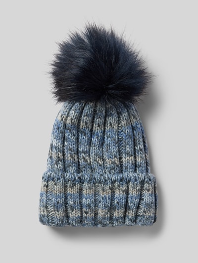 Kurt Beines Strickmütze mit Woll-Anteil und Bommel Blau 1