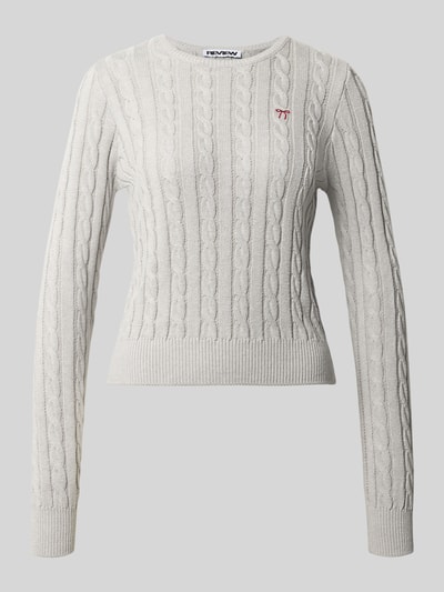 Produktfoto, Slim Fit Pullover aus Baumwoll-Mix von REVIEW in Strick-Optik, cremefarben mit Rundhalsausschnitt, Strukturmuster