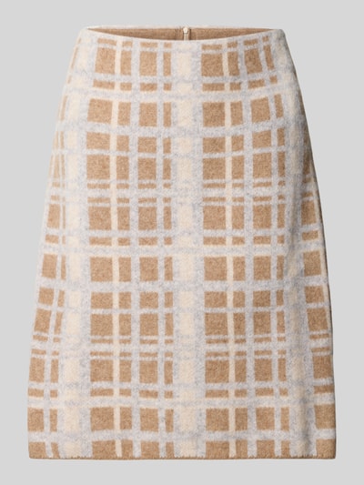 Produktfoto, Knielanger Rock aus reiner Wolle von Christian Berg Woman, beige kariert, A-Linie, Reißverschluss, strukturierte Textur