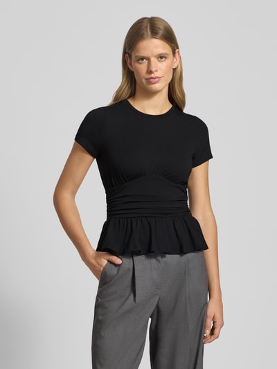 Gina Tricot T-shirt z prążkowanym okrągłym dekoltem Czarny 4
