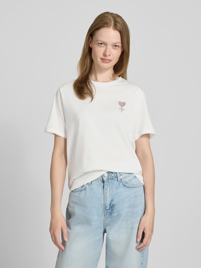 Vila T-shirt met ronde hals, model 'SYBIL EMPOWERMENT' Offwhite - 4