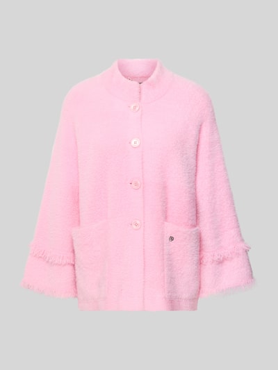 Produktfoto, Regular Fit Jacke mit Stehkragen von s.Oliver BLACK LABEL in Rosa, unifarben, Strickstruktur, Fransen, aufgesetzte Taschen, einreihige Knopfleiste.