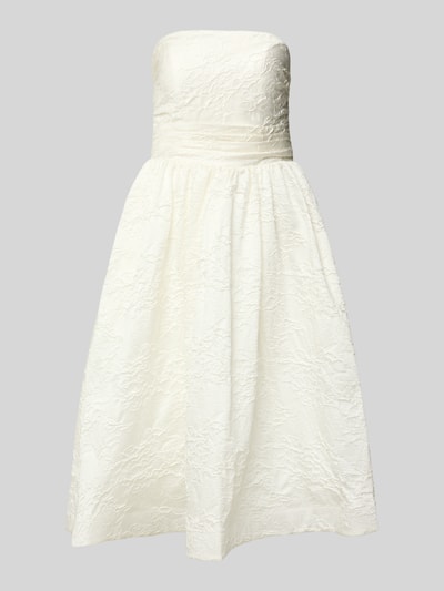 Produktfoto, Minikleid mit floralem Allover-Stitching von Hey Kyla in Weiß, ausgestellte taillierte Passform, Schulterfrei, feine Textur
