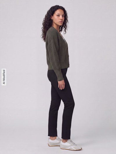 VERO MODA kardigan rozpinany o kroju oversized z dekoltem w serek model 'LEA' Ciemnozielony 1