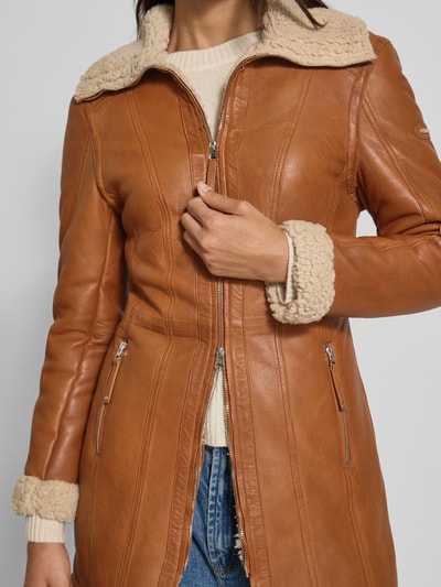 Cabrini Leren jack met voering van teddybont Cognac - 3