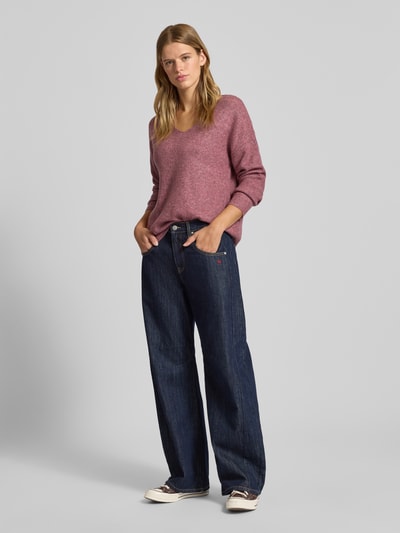 Only Regular Fit Strickpullover mit V-Ausschnitt Modell 'CAMILLA' Altrosa Melange 1