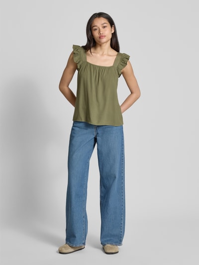 Pieces Relaxed Fit Top aus Viskose-Leinen-Mix Modell 'PIA' Oliv 1