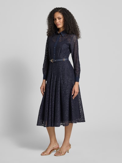 Max Mara Studio Rozkloszowana koszulowa sukienka z koronki alençońskiej model 'MSTRICORDO' Granatowy 1