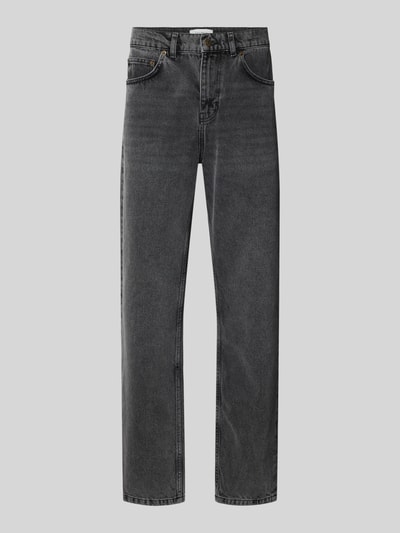 Produktfoto, Straight Fit Jeans im Used-Look Modell 'Ryder' von Les Deux aus reiner Baumwolle in dunklem Grau mit Eingrifftaschen