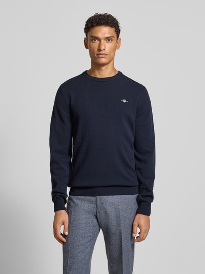 Gant Strickpullover aus reiner Lammwolle mit gerippten Abschlüssen Marine 4