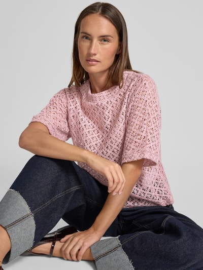 More & More Sweter z dzianiny z haftem angielskim Różowawy 3