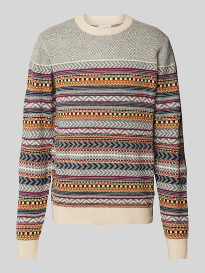 Lindbergh Strickpullover mit Lanawoll-Anteil Modell 'Jacquard' Sand 1