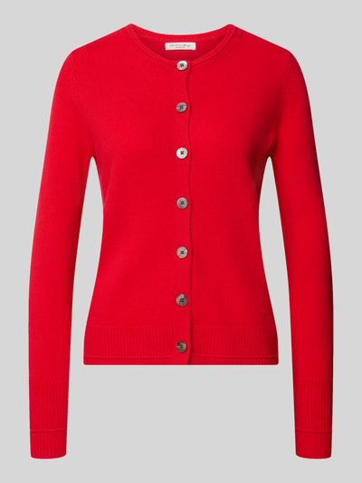 Produktfoto, Cardigan aus Wolle mit Rundhalsausschnitt von Christian Berg Woman in kräftigem Rot, Regular Fit, glatte Textur, Knopfleiste, reine Wolle, Damenmode
