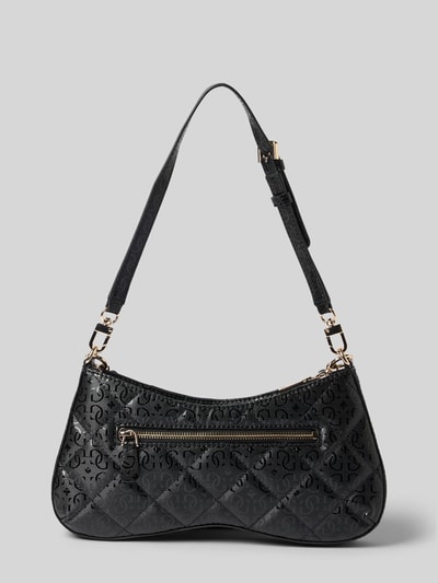 Produktfoto, schwarze Schultertasche in Leder-Optik mit Logo-Detail und Zier-Detail, Hauptfach mit Reißverschluss, Guess Shoulder Bag mit Logo-Detail Modell 'Libby', abnehmbarer Schulterriemen, Maße 30x16x5 cm, Länge Schulterriemen 55 cm