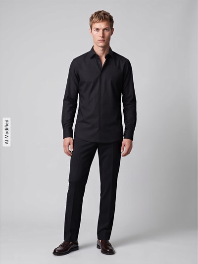 Jake*s Slim fit zakelijk overhemd met afgeronde zoom Zwart - 1