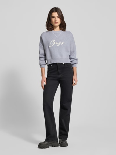 BOSS Orange Relaxed Fit Strickpullover aus reiner Baumwolle Modell 'FINEVRA' Hellgrau 1