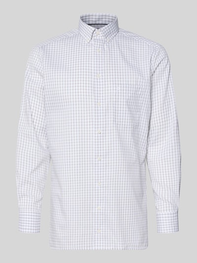 Produktfoto, Regular Fit Businesshemd mit Button-Down-Kragen van OLYMP, wit met fijn ruitpatroon, pure katoen, lange mouw, borstzak, knoopsluiting, logo-stiksel, sportmanchetten
