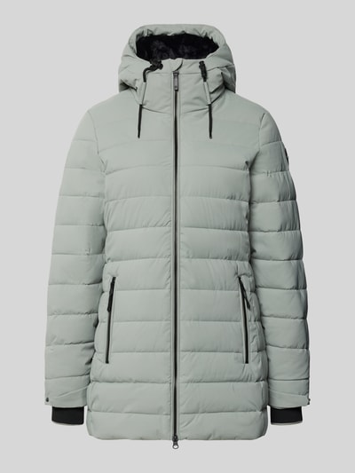Produktfoto, kurtka pikowana G.I.G.A. DX Steppjacke mit 10.000 mm Wassersäule Model 'GW55', kolor jasnoszary, prosta forma, gładka tekstura, krój regular fit, kaptur z tunelem, zamek błyskawiczny dwustronny, kieszenie zapinane na zamek błyskawiczny, długość tyłu w rozmiarze 36: 74 cm, szerokość ramion w rozmiarze 36: 42 cm, szerokość w rozmiarze 36: 50 cm, długość rękawów w rozmiarze 36: 64 cm