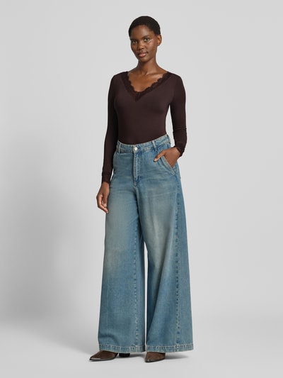 VERO MODA bluzka z długim rękawem o kroju slim fit z mieszanka modalu z dodatkiem wełny model 'SKYE' Ciemnobrązowy 1