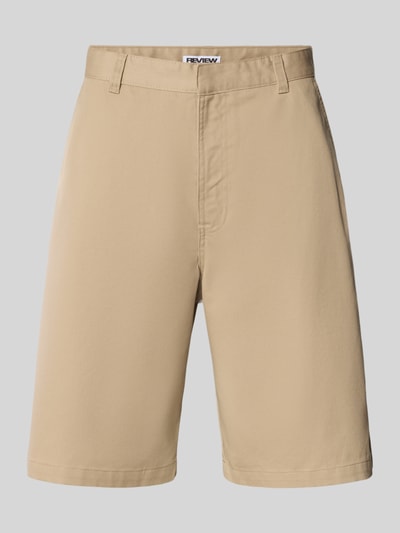 Produktfoto, Bermudas mit Eingrifftaschen von REVIEW w kolorze beżowym, krój regular fit, bawełniany materiał, kieszenie boczne i tylne, szerokość w rozmiarze M 45 cm, długość wewnętrzna nogawki 28 cm