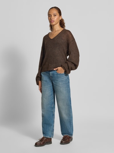 FREE/QUENT Regular Fit Pullover mit Woll-Alpaka-Anteil Modell 'Katie' Dunkelbraun Melange 1