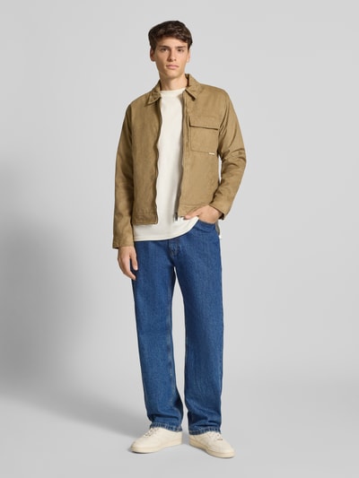 Blend Jacke in Leder-Optik mit Brusttasche Modell 'HELGER' Beige 1