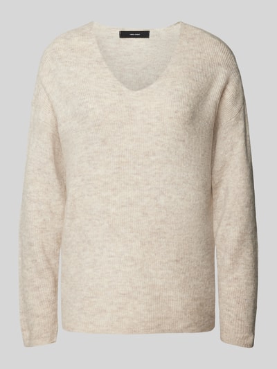 Vero Moda Regular Fit Strickpullover in Melange Modell 'CREWLEFILLE' Ecru Melange 2