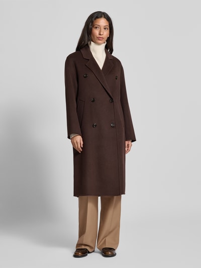 Stefanel Lange jas met reverskraag en steekzakken Donkerbruin - 4