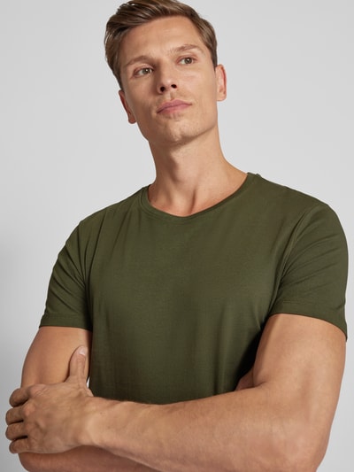 Casual Friday T-shirt z prążkowanym okrągłym dekoltem Khaki 3