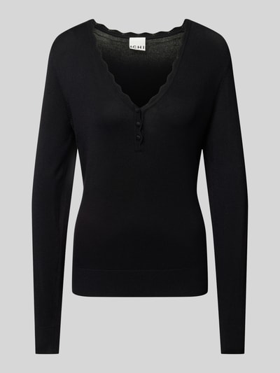 ICHI Gebreide pullover met V-hals, model 'DIANE' Zwart - 2