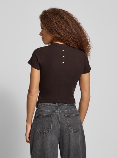 G-Star Raw Cropped T-Shirt mit Knopfleiste Modell 'Heritage' Dunkelbraun 5