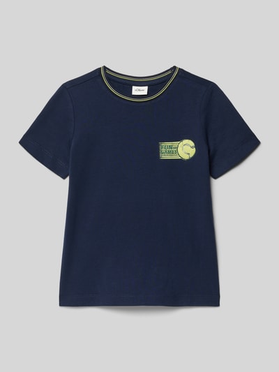 Produktfoto, Regular Fit T-Shirt aus reiner Baumwolle von s.Oliver RED LABEL in Dunkelblau mit 3D-Motiv-Print, Rundhalsausschnitt, kurzarm, unifarbene Jersey-Oberfläche
