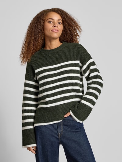 PIECES Relaxed Fit Strickpullover mit Woll-Anteil Modell 'LINE' Dunkelgruen Melange 4