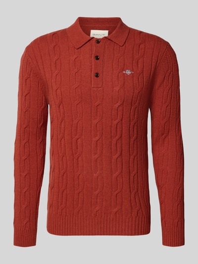 Gant Slim fit shirt met lange mouwen van zuivere wol, model 'Cable' Roestrood - 2