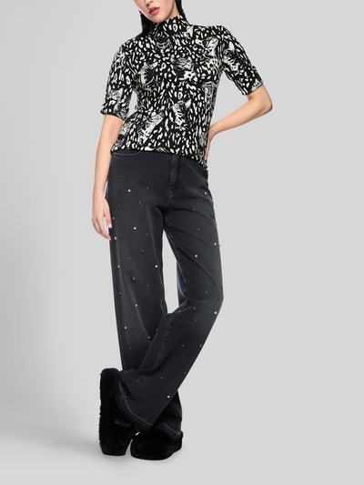 Marc Cain T-Shirt mit Katzenmotiv-Stehkragen Black 1