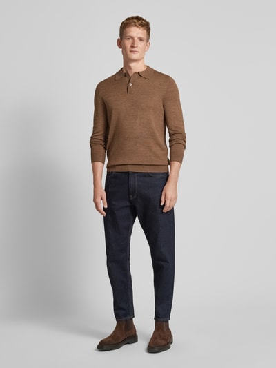 Christian Berg Men Slim fit gebreide pullover met polokraag Middenbruin gemêleerd - 1