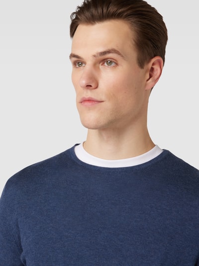 Christian Berg Men Gebreide pullover in effen design  Donkerblauw gemêleerd - 3