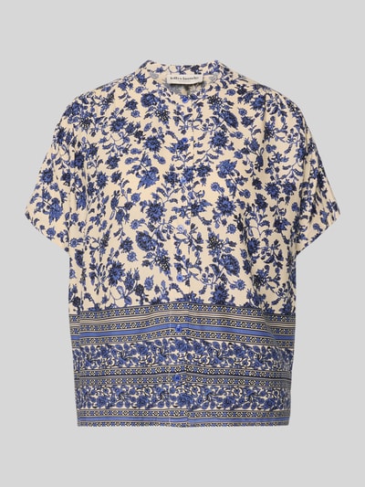 Produktfoto, Relaxed Fit Bluse aus Viskose im Allover-Look Modell 'Mya' von LOLLYS LAUNDRY, gemustert in Blau und Creme, Rundhalsausschnitt, strukturierte Stoffoptik