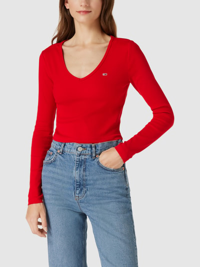 Tommy Jeans Cropped Longsleeve mit Logo-Stitching Modell 'Baby' Rot 4