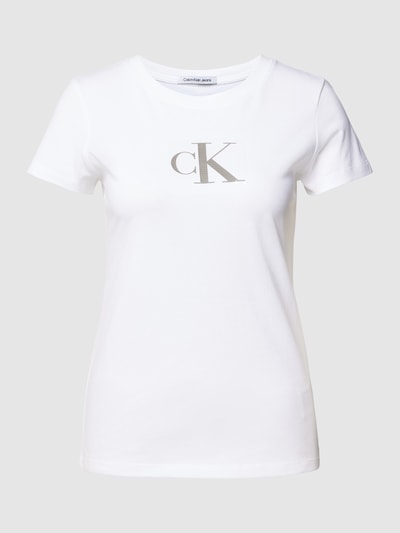 Calvin Klein Jeans Slim Fit T-Shirt mit Paillettenbesatz Modell 'SEQUIN' Weiss 2