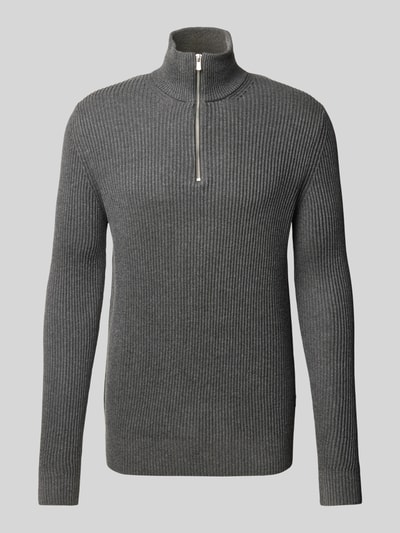 Jack & Jones Premium Sweter z dzianiny z kołnierzem model ‘RBLALIAM’ Antracytowy 1