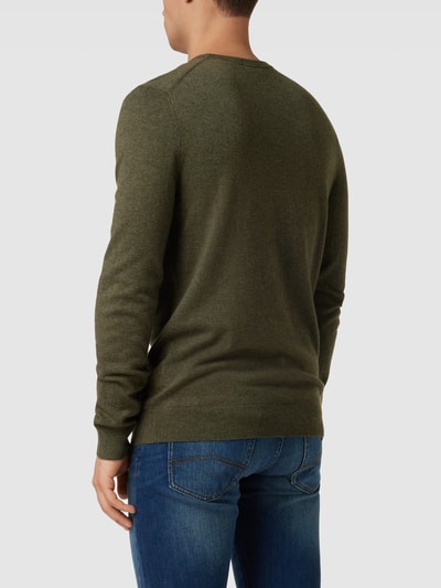 Christian Berg Men Pullover mit Woll-Anteil in unifarbenem Design Khaki Melange 5