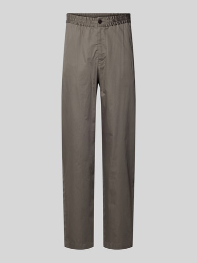 Produktfoto, Hose mit elastischem Bund und Gesäßtaschen von Emporio Armani, Regular Fit, Baumwoll-Mix, grau, glatte Textur, vor hellem Hintergrund