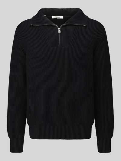 Selected Regular Fit Pullover aus reiner Baumwolle mit Troyer-Kragen Black 2
