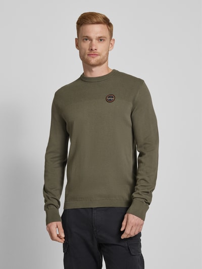 Napapijri Strickpullover mit Label-Stitching Modell 'DERRI' Khaki 4